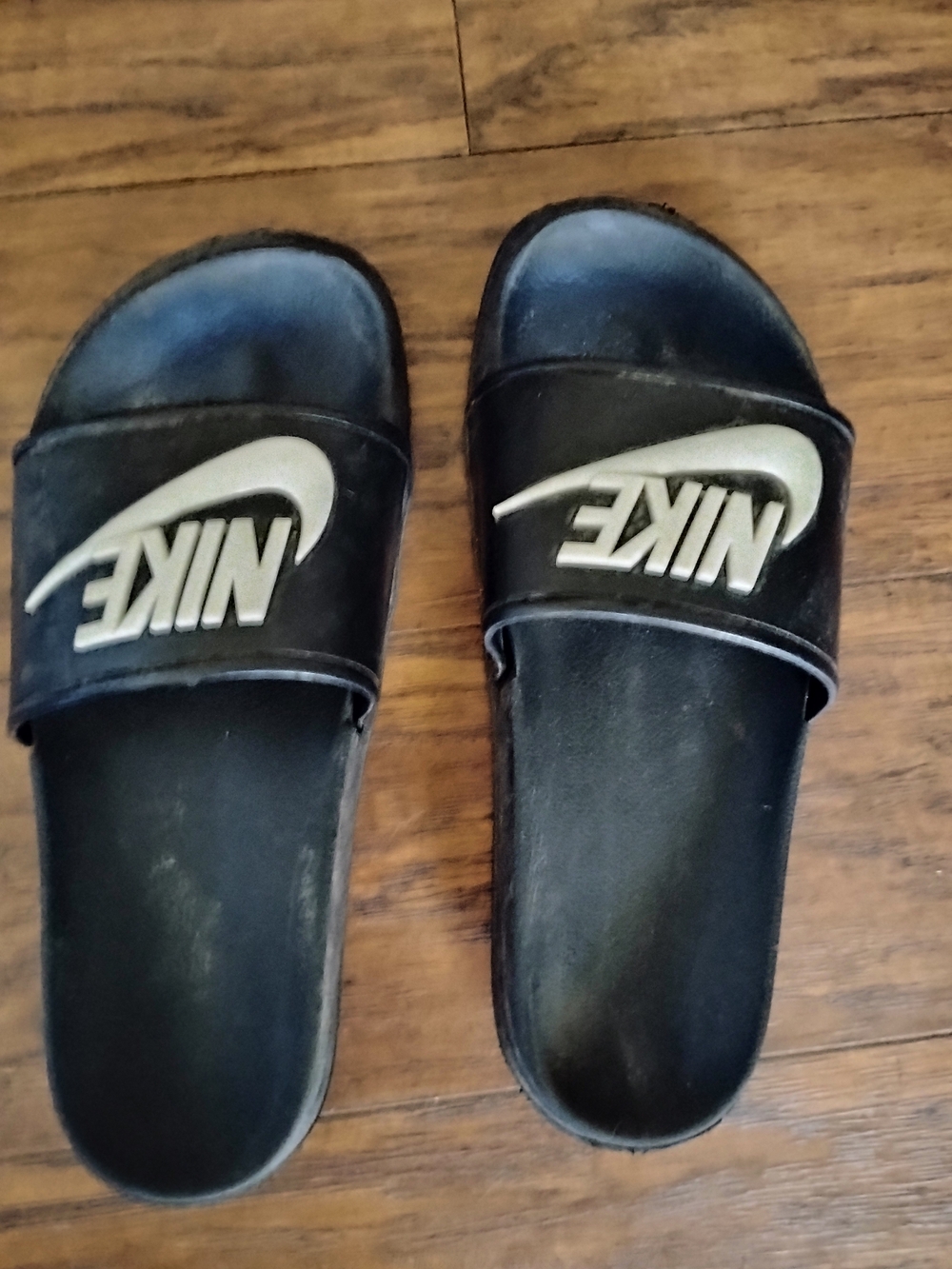 Nike Kids' Black Slide Sandals with White Logo